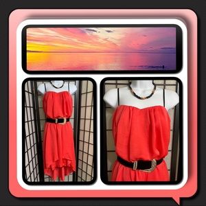 Beautiful Coral Color City Triangles Hi/Lo Dress